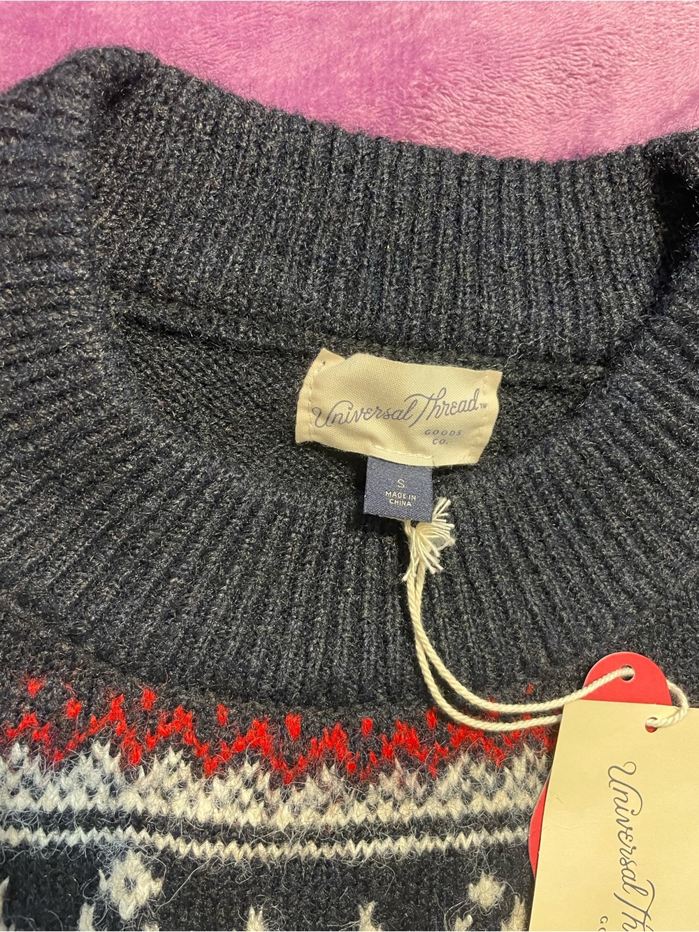Universal Thread Dark Gray Fair Isle Sweater with Red & White Pattern - Picture 4 of 6